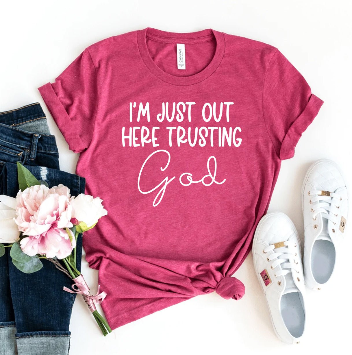 I'm Just Out Here Trusting God T-shirt - Mixed Goods